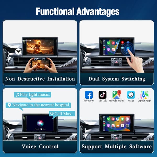 CarPlay Android Auto -liitäntä, langaton yhteys, monitoiminen tuki, A8 A8L D4 2010-2018 varten