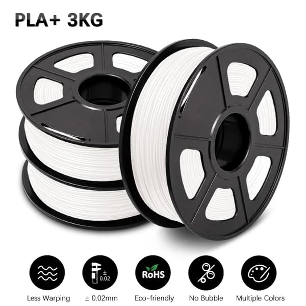 PLA filament 3 ruller, 1,75 mm diameter, miljøvenligt materiale, PLAPLUS Hvid 3Ruller, NaN, NaN, NaN