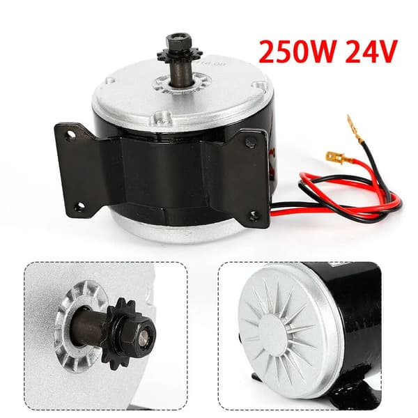 Elektrisk børstmotor, 250W effekt, DC24V, sort
