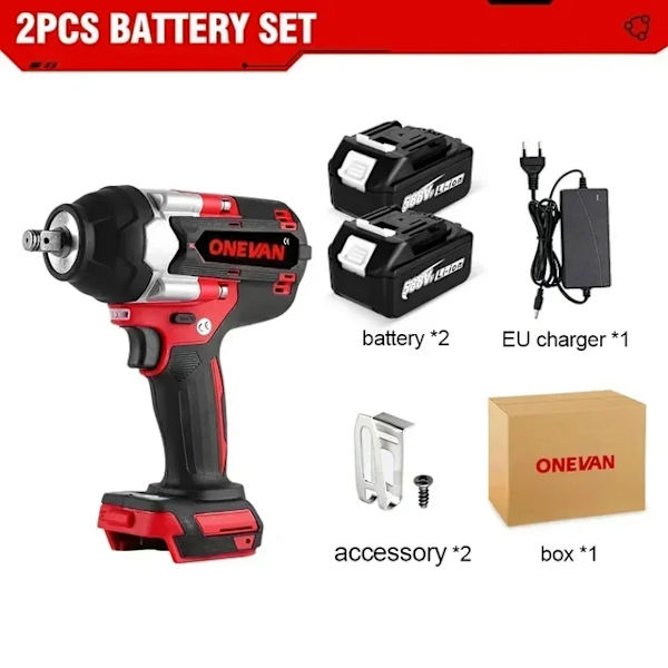 Elektrisk slagnyckel, 1800 Nm vridmoment, borstlös design, 2 Batteri EU-kontakt A 2 Battery EU Plug A 2 Battery EU Plug A