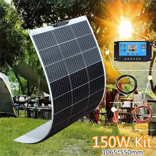 Fleksibelt Solpanel Kit, 600W Strøm, 4 Panel Konfiguration, 150w 12v sæt