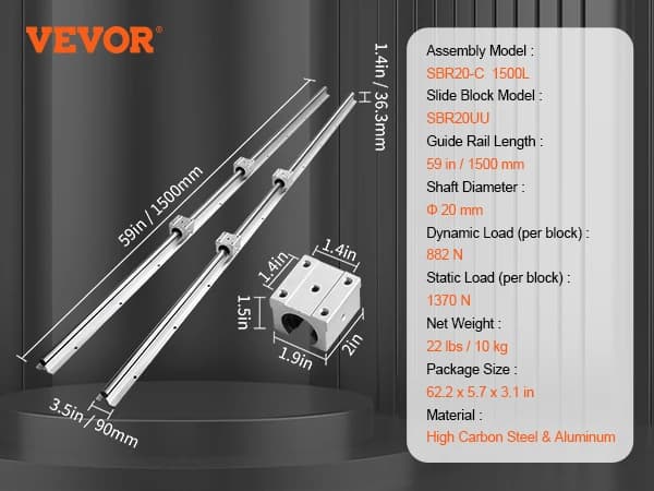Linjär Guide Rail Set, 1500/1800/2200 mm, SBR20 Guide Rails