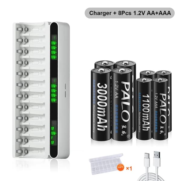 Uppladdningsbara Batterier, 3000mAh Kapacitet, Snabbladdning, 4AA 4AAA 1 Laddare