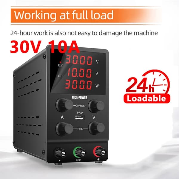 DC Strømforsyning, 30V Udgange, 10A Strøm, (30V10A)sort
