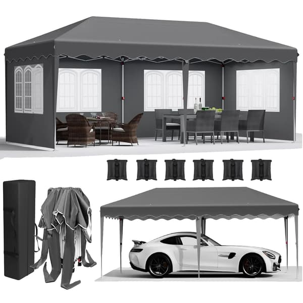 Pop-Up Paviljong, Vattentät Tältduk, UV-Skydd, Mörkgrå