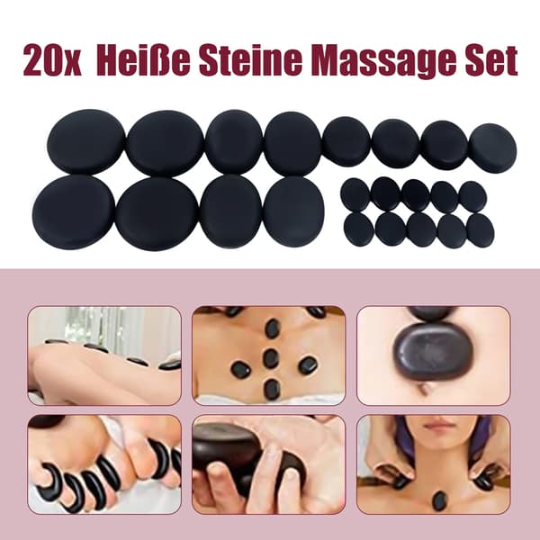 Hot Stone Massage Kit, 20 Basaltstenar, Värmelåda Ingår, svart