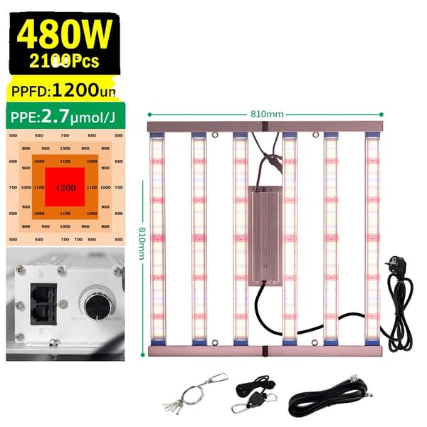 Foldbar Full Spectrum LED Vækstlys, Dæmpbar, Høj PPFD, 480W