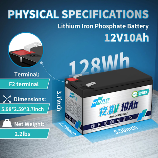 12V LiFePO4-batteri, inbyggd BMS, lång livslängd för cykler.,12V 10Ah 12V 10AH 12V 10Ah