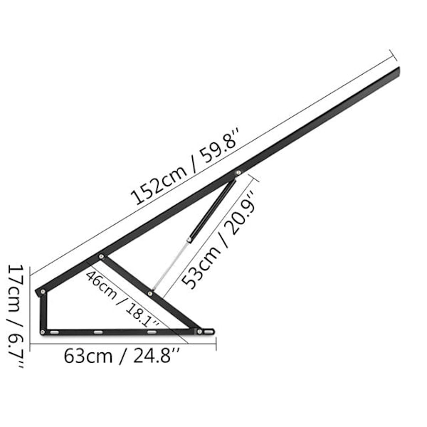Tungt Pligt Sengløftemekanisme - Stål Materiale, Pneumatiske Gasstænger & Forborede Huller 5ft 152cm