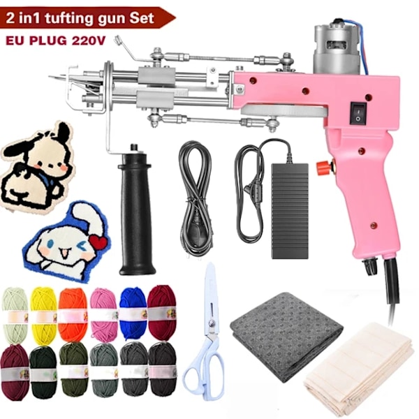 Tufting Gun, Elektriske DIY-værktøjer, Skåret Loop Bunke, EU-stik 220V sæt EU PLUG 220V set EU PLUG 220V set
