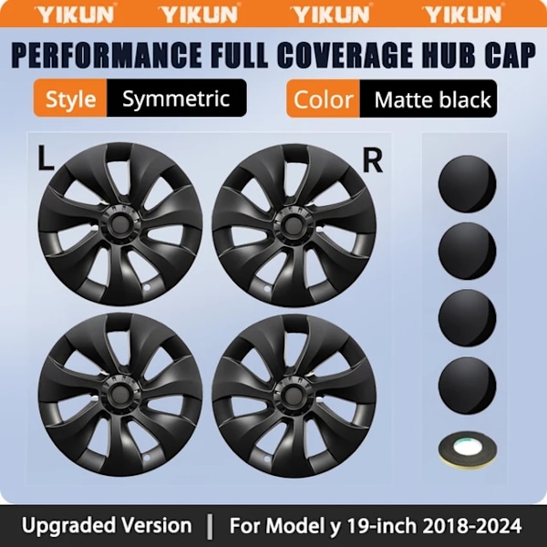 Tesla Model Y Hub Cap, 19-tommers Performance Udskiftning, Fuld Fælgdæksel, mat sort-LR matte black-LR matte black-LR