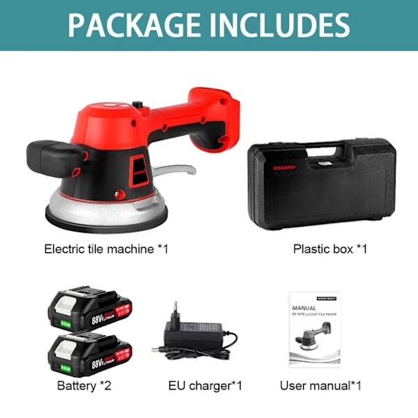 Plattläggningsmaskin, 3500W effekt, 6-växlad justerbar, 2 Batteri EU-kontakt 2 Battery EU Plug 2 Battery EU Plug