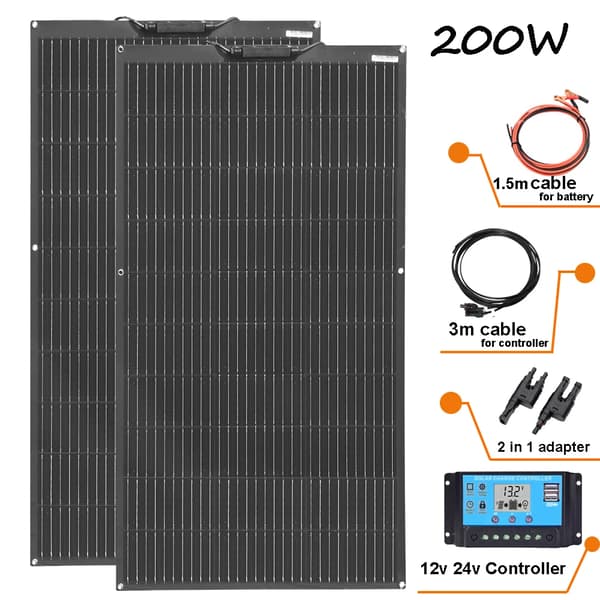 Flexibelt solpanelset, 100W kapacitet, 24% effektivitet,12V 24V 200W Kit
