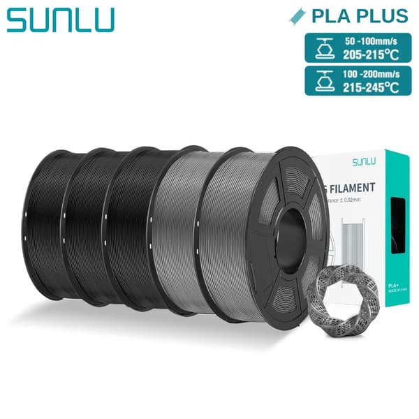 PLA Plus 3D Filament, 5KG, Farverigt og Holdbart Materiale, 3Sort 2Grå