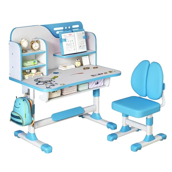 Børnebord og stol sæt, ergonomisk design, højdejusterbar, Blå