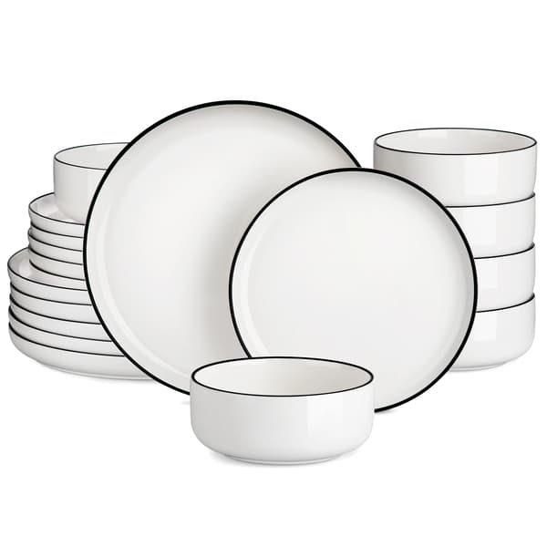 Keramisk Middagsservis, Solid Design, 18-delars Set,Svarta kanter