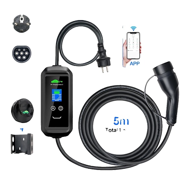 3,6KW Bærbar EV Oplader, 5M Længde, Smart App Kontrol, TYPE2 Stik,3,6KW T2 APP, TYPE2 3.6KW T2 APP 3.6KW T2 APP