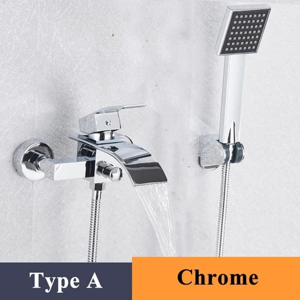 Svart Badkar Kran Set, Vattenfall Pip, Väggmonterad, Chrome A Chrome A Chrome A