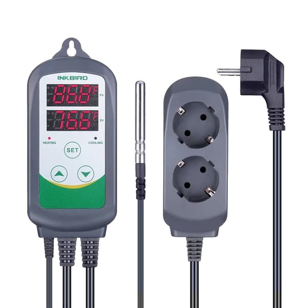 Temperaturregulator, Dual Relay, Digital Skærm, EU-stik