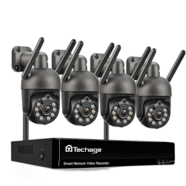 3MP PTZ Trådlös CCTV System - 10CH P2P NVR Videoövervakningskit 8CH NVR and 4 Camera