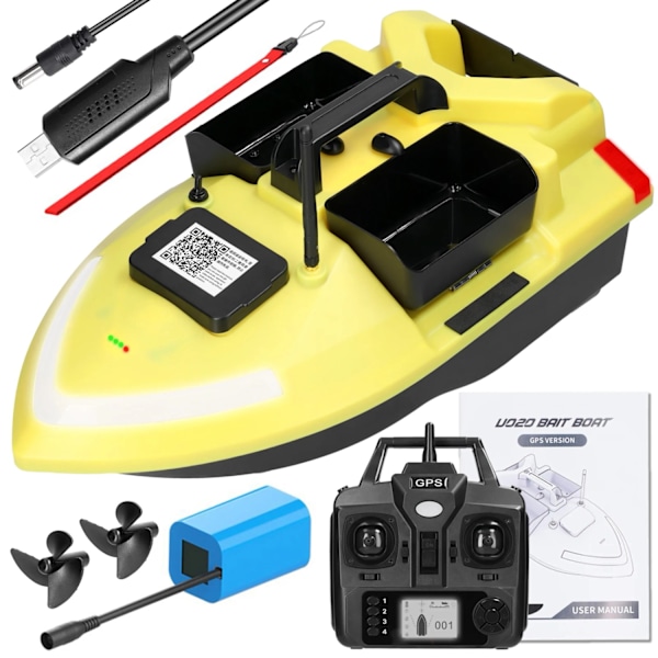 Kauko-ohjattava kalastusvene, 2 kg kuormituskapasiteetti, GPS-navigointi, 500 m kantama,V020 5200mAh Keltainen V020 5200mAh Yellow V020 5200mAh Yellow