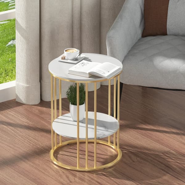 Accentbord, Moderne Design, To-niveau Opbevaring, Guld