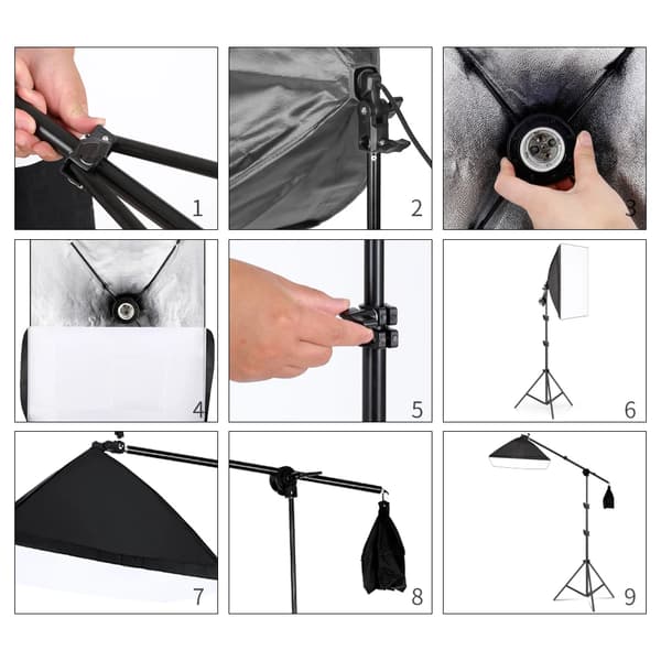 Fotograferings Softbox Kit, 3 Softboxar, Boom Arm