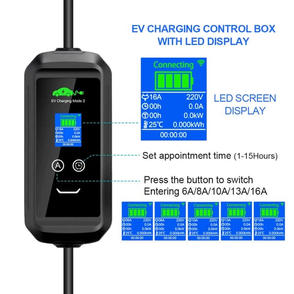 Bärbar EV-laddare, justerbara strömalternativ, smart appkontroll,3,6 kW APP 10M