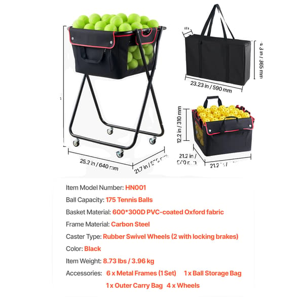 Tennisbold Hopper, Rummer 175 Bolde, Holdbar & Ergonomisk Design, Sort