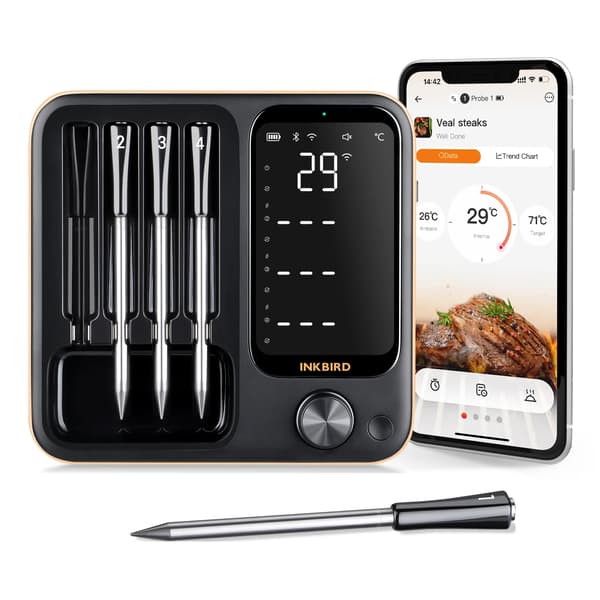 Kötttermometer, trådlösa sonder, smart app-anslutning, 4 Prober