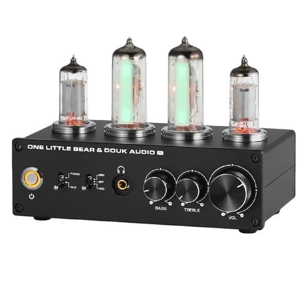 Nobsound T9 Mini Phono Stage Preamp, Dobbelt Rørrdesign, RCA- og hovedtelefonudgange, Justerbar baggrundsbelysning