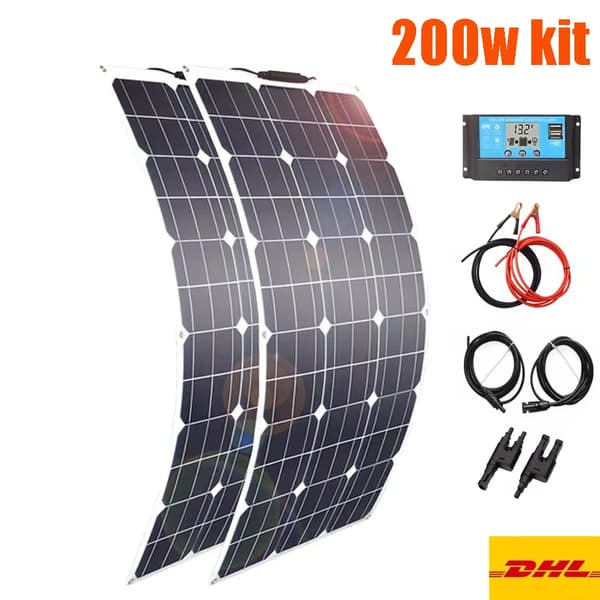 Flexibel solpanel, hög effektivitet, vattentät kopplingsbox,200w 2st 100w kit