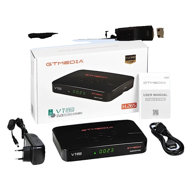 Satelliittivastaanotin, DVB-T2- ja DVB-S2-tuki, H265 PowerVu-yhteensopivuus, V7 PRO, jossa on WIFI ja EU-liitin V7 PRO With WiFi V7 PRO with WIFI