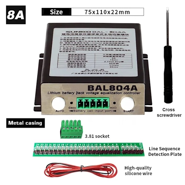 Aktiivinen tasapainotin, kapasiteetin korjaus, litium/Lifepo4-akku., 4S 8A kotelolla 4S 8A With Case