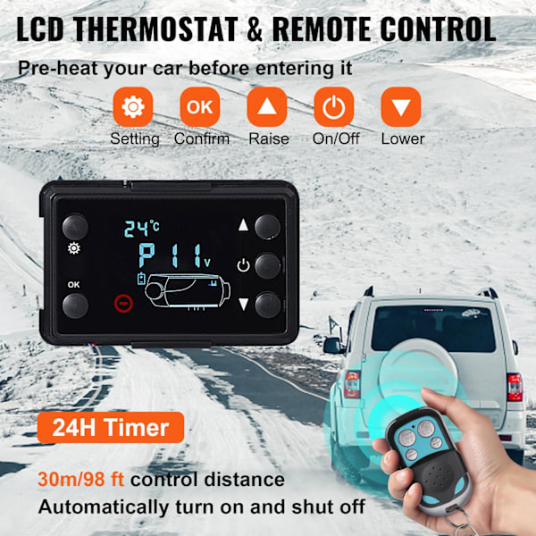 12V 5KW Dieselilmalämmitin - LCD-näyttö, kaukosäädin, alumiinirakenne - VEVOR