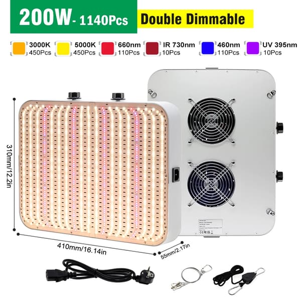 LED-kasvivalo, täysivalo, himmennettävä, 200W