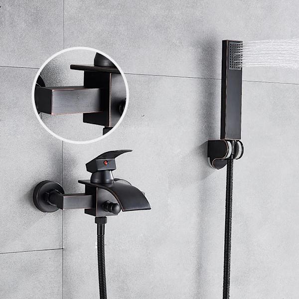 Väggmonterad Badkar Kran, Elektropläterad Yta, Vattenfall Pipa,Svart Brons A Black Bronze A Black Bronze A