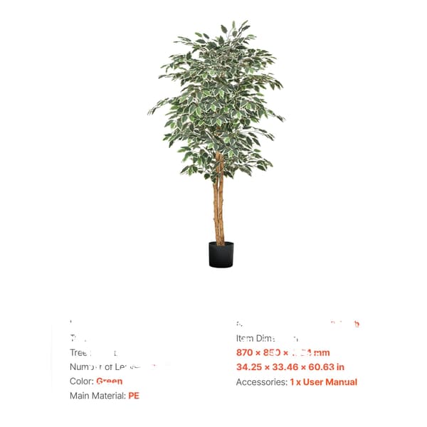 Kunstigt Træ, Realistisk Design, Tilpasselige Grene, 5ft Ficus Træ