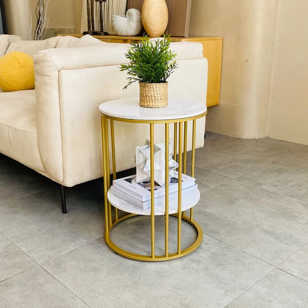 Accentbord, Moderne Design, To-niveau Opbevaring, Guld