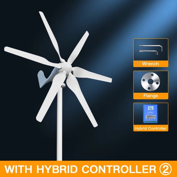 Vindmølle, 3000W effekt, 5 blade, 24 volt 12 volt, Gratis MPPT-controller, 3000W, Med hybridkontrol, 3000W, 48V