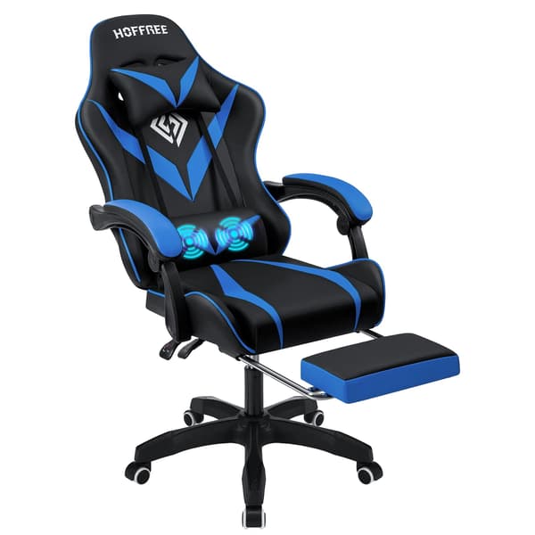 Gaming Stol, Ergonomisk Design, Lændemassagefunktion, Blå og Sort