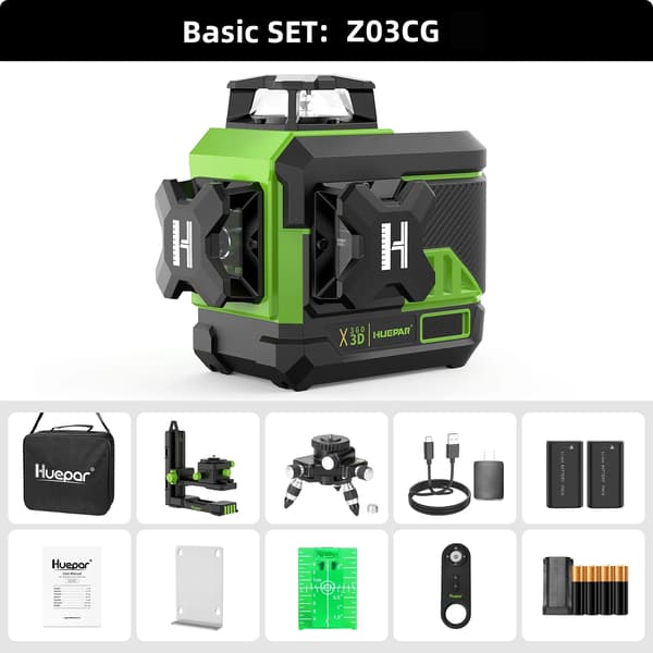 Huepar 3D Laser Nivå, Bluetooth-anslutning, Fjärrkontrollfunktion,Z03CG-Basic Set