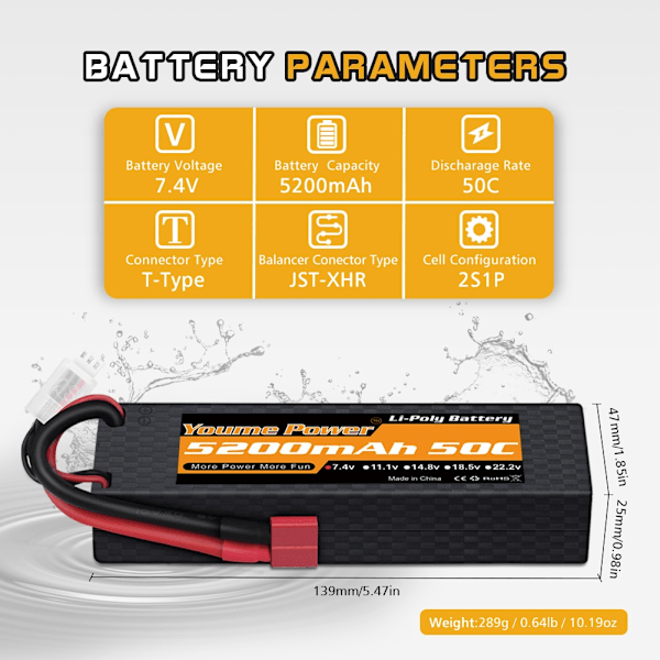 RC Lipo-batteri, hög kapacitet, XT60-anslutning 3S 5200mAh XT60