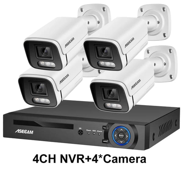 Säkerhetskamerasystem, 4K-upplösning, AI-färgnattsyn, , None, 4CH NVR and 4 Camera