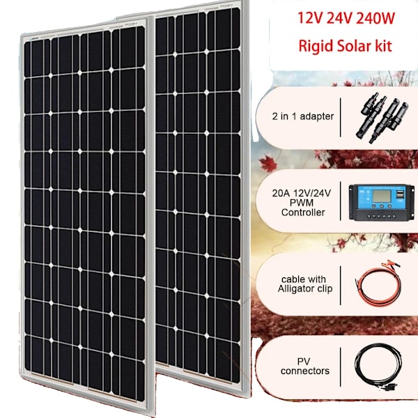 Solpanel, Holdbart Design, Høj Effektivitet, 12V 240W solarkit