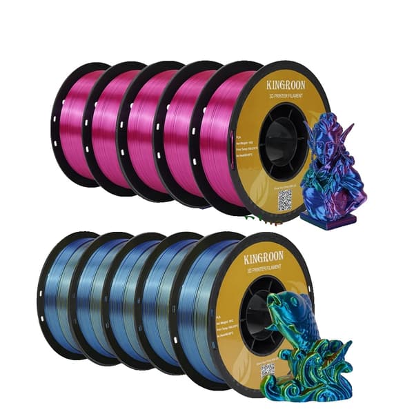 3D Printer Filament, Premium PLA, 1 kg Rulle, 5rød 5blå silke pla