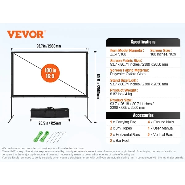 Projektorduk, Portabelt Stativ, 4K Upplösning, Utomhusanvändning, 150 tum 150 inch 150 inch