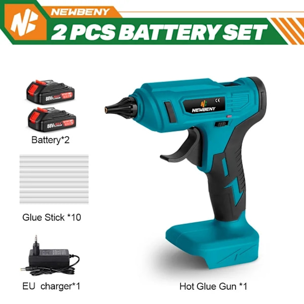 Trådlös elektrisk varm smältlimspistol, 100W effekt, uppladdningsbar för Makita 18V batteri., 2 Batteri EU-kontakt 2 Battery EU Plug 2 Battery EU Plug