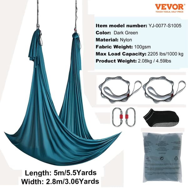Luftyoga Hängmatta & Gunga Nylon Tyg Full Utrustning, 5,5 Yards, Grön