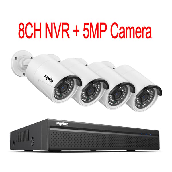 CCTV Sikkerhedssystem, 5MP Opløsning, Nattesyn op til 100ft, 4PCS 5MP-c, Ingen-c